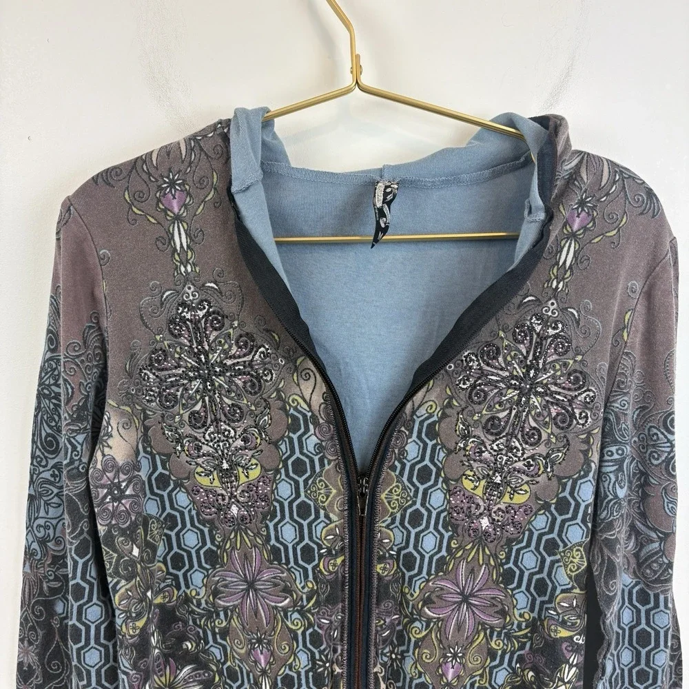 Y2K Vanilla & Sugar Bedazzled Zip Up Jacket Grunge Made in‎ USA Sz M 100% Cotton